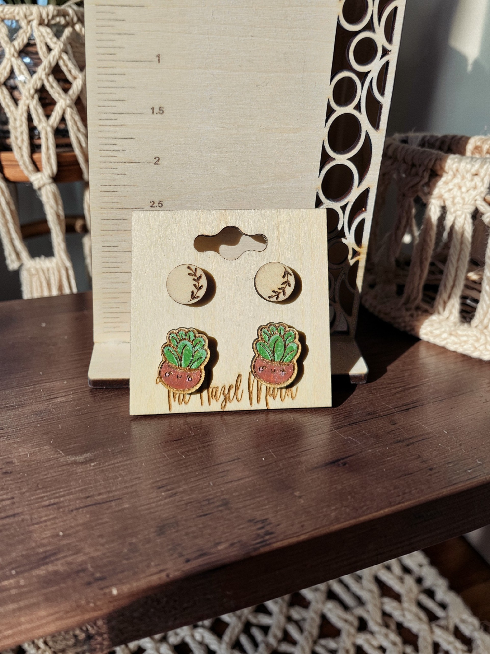 Boho Succulent & Laurel Wreath Stud Set
