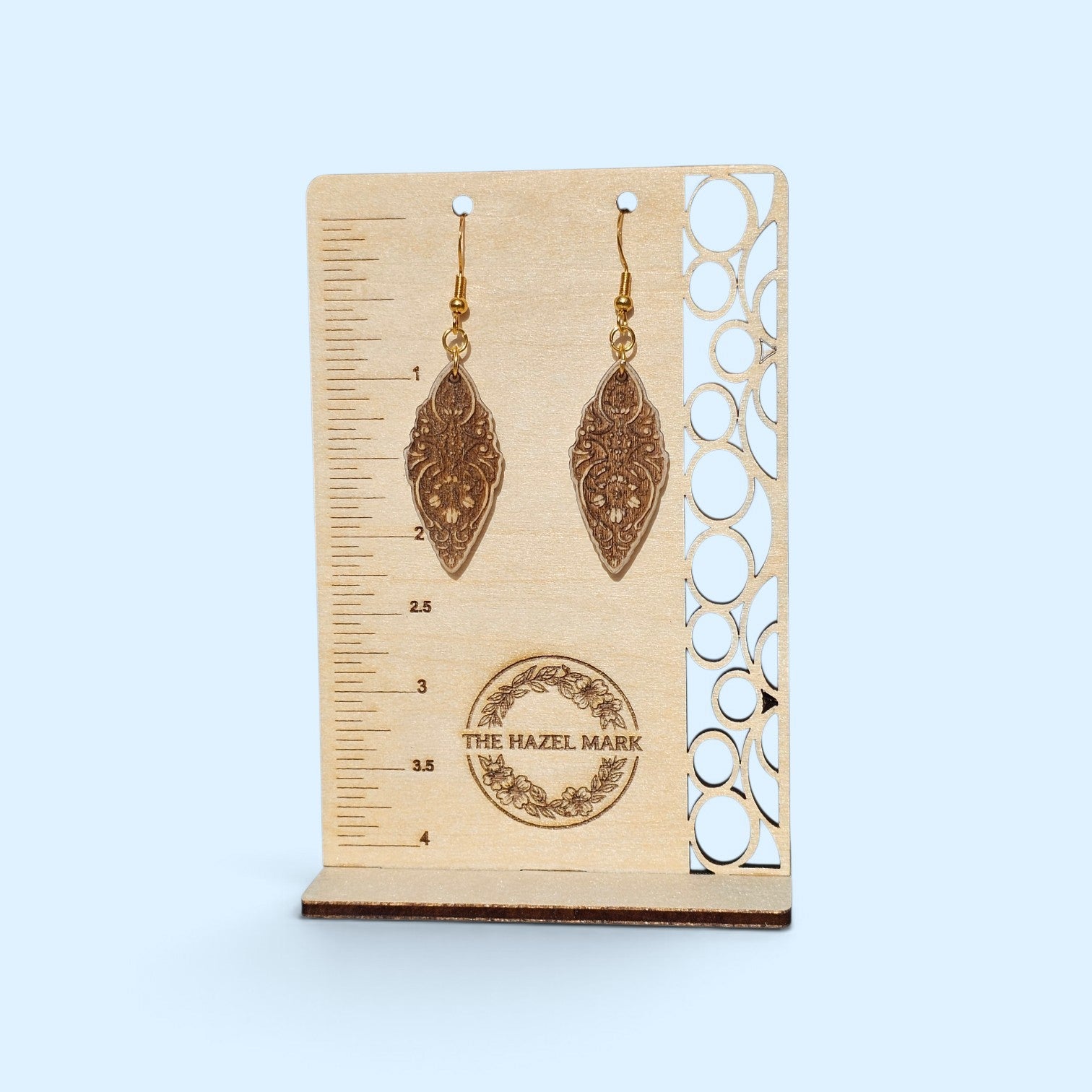 Vintage-Inspired Engraved Wooden Dangle Earrings