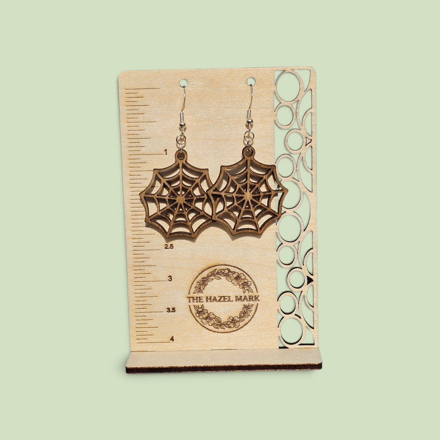 Laser-Cut Wooden Spider Web Earrings