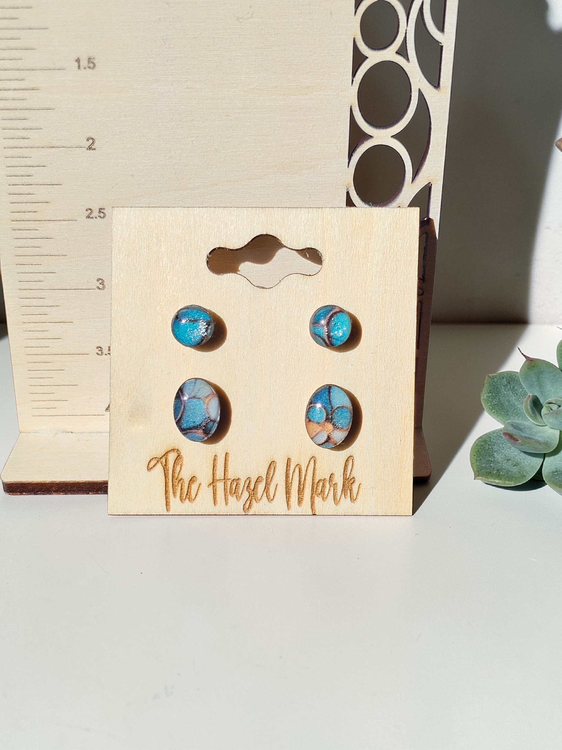 Teal & Copper Abstract Resin Wood Stud Set