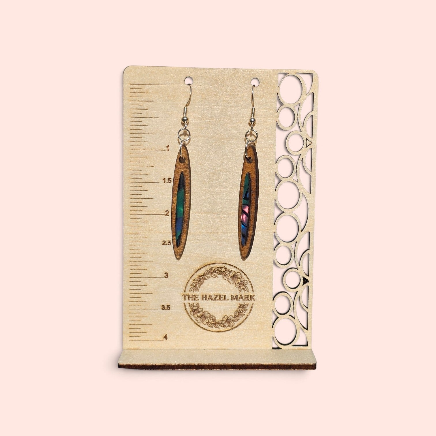 Abalone Shell Inlay Wooden Dangle Earrings