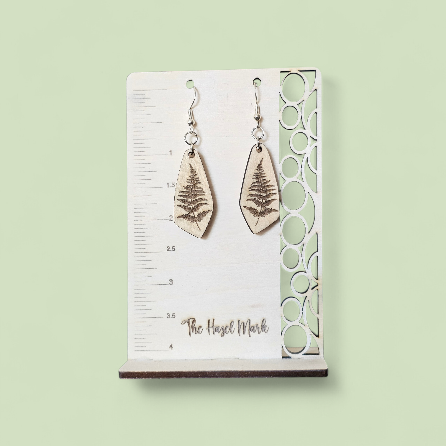 Engraved Fern Leaf Wooden Teardrop Earrings