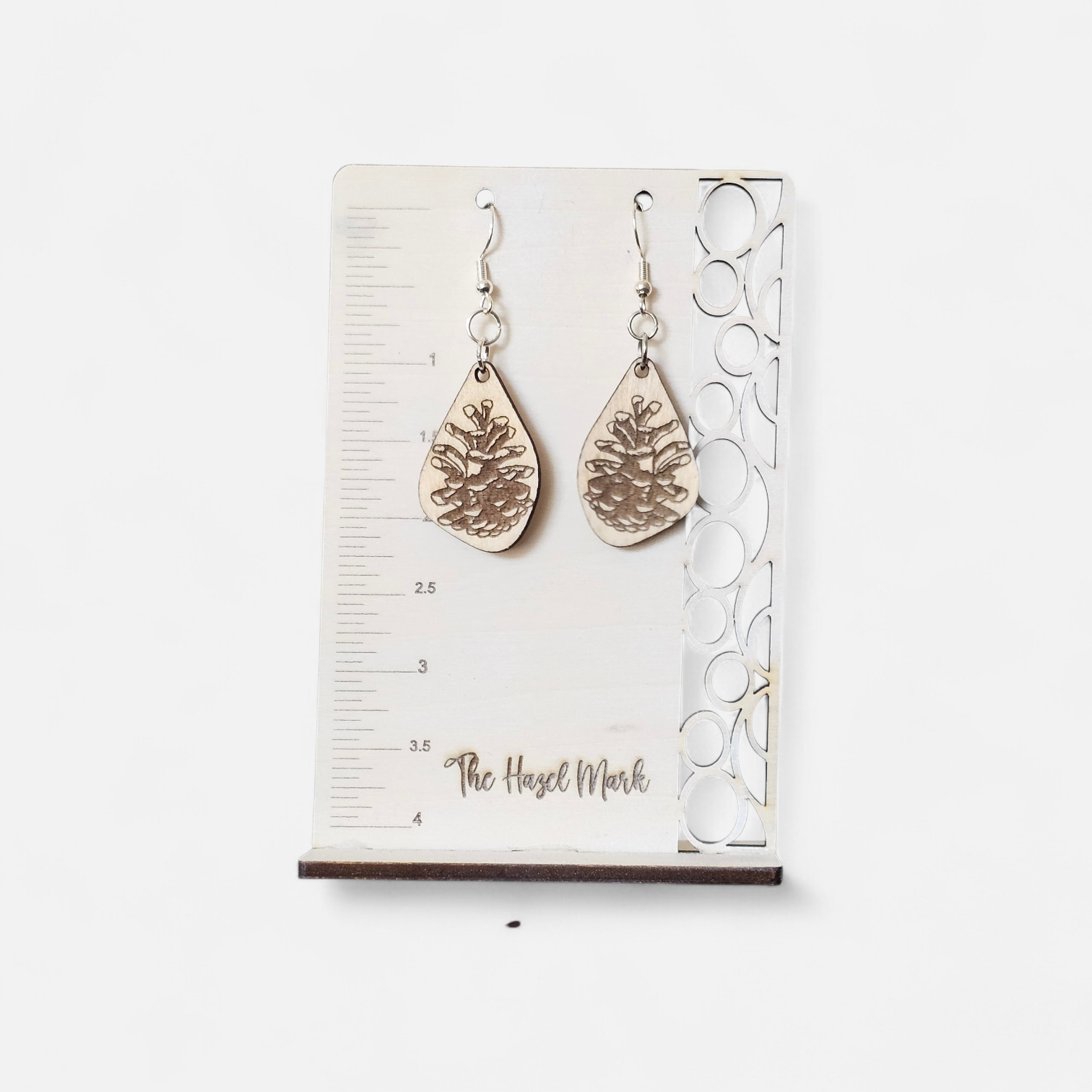Engraved Pinecone Wooden Teardrop Earrings