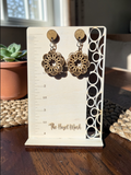Laser-Cut Lace Mandala Wooden Drop Earrings