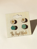 Engraved Bee and Hand-Painted Leapord Honey Comb Stud Set