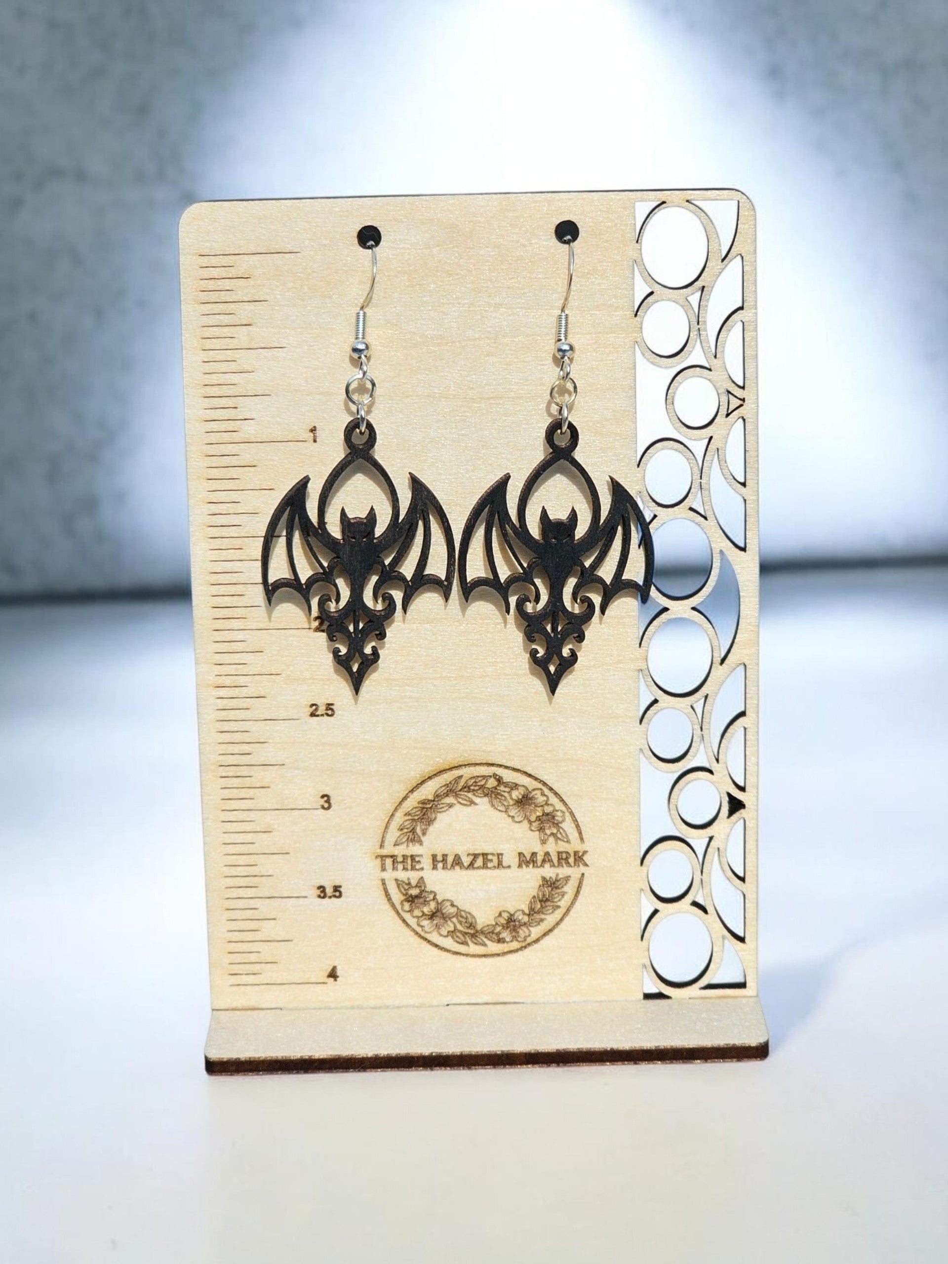 Black Wooden Bat Dangle Earrings