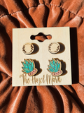 Hand-Painted Succulent & Engraved Laurel Wood Stud Set