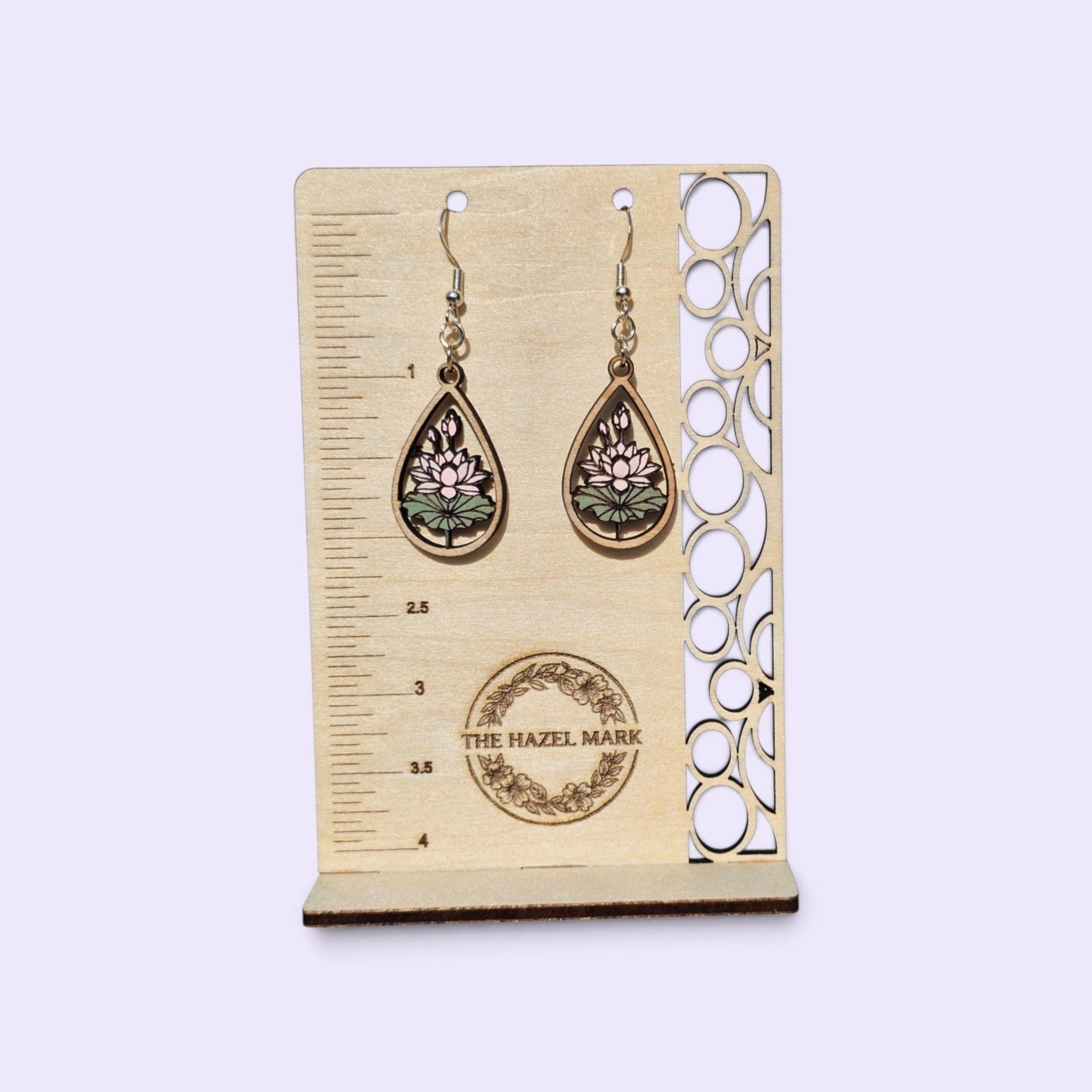 Hand-Painted Lotus Flower Wooden Teardrop Earrings