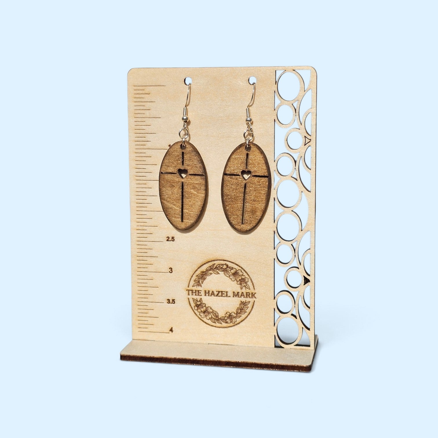 Laser-Cut Wooden Cross and Heart Earrings