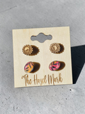 Engraved Sun & Abstract Resin Wood Stud Set